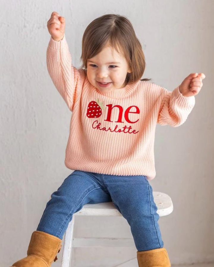 Strawberry ONE Sweater - Kids First Birthday Outfit
