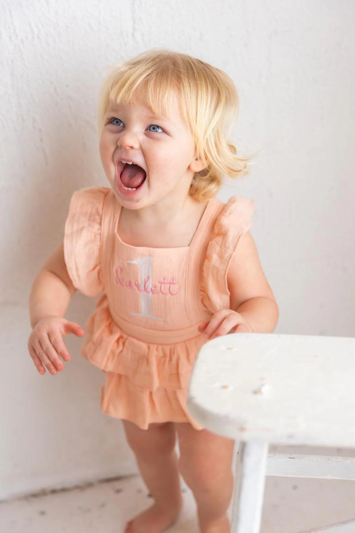 Name & One Romper - Girls First Birthday Outfit
