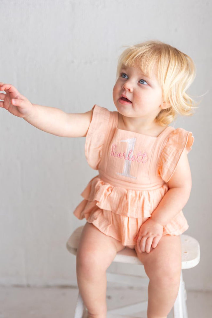 Name & One Romper - Girls First Birthday Outfit