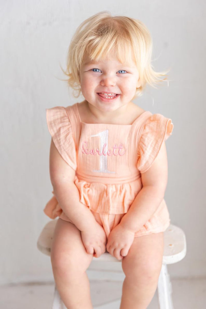 Name & One Romper - Girls First Birthday Outfit