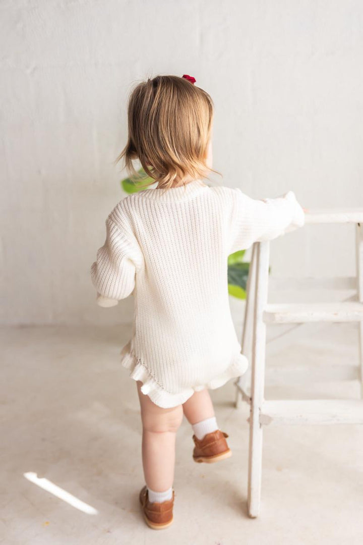 Baby Girls Valentine Outfit - Valentines Embroidered Knit Romper