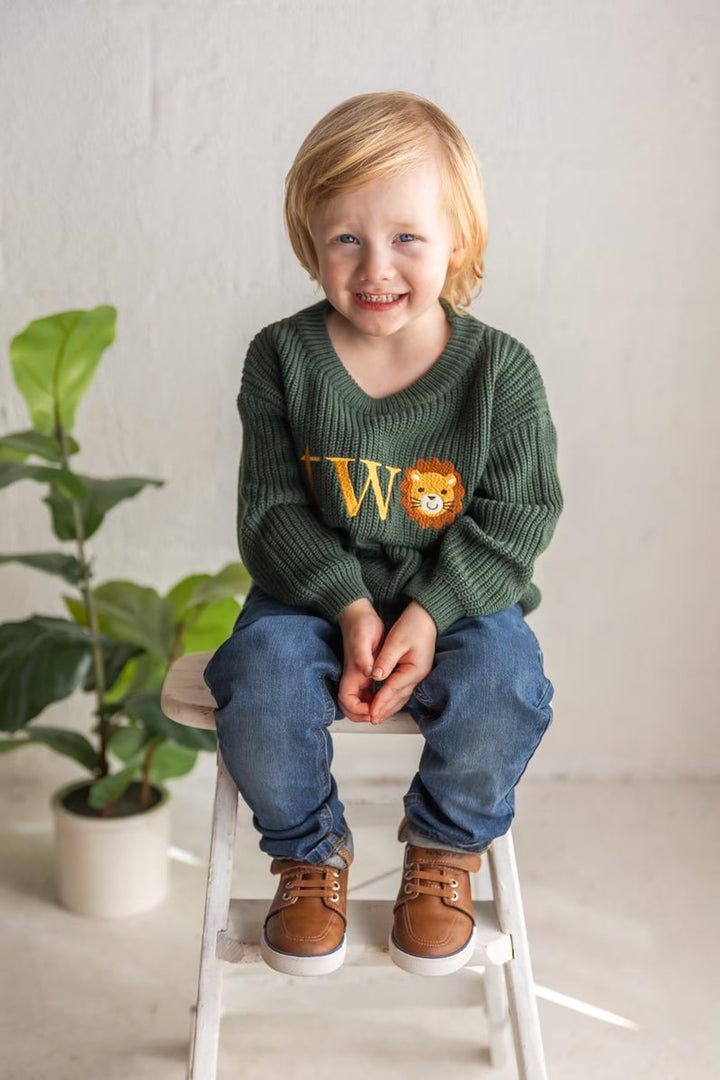 Lion TWO Sweater - Kids Second Birthday Outfit