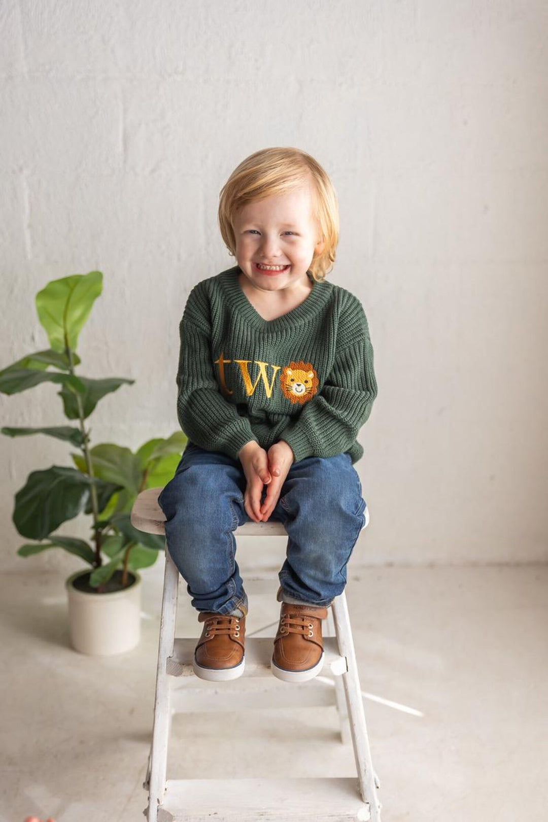Lion TWO Sweater - Kids Second Birthday Outfit