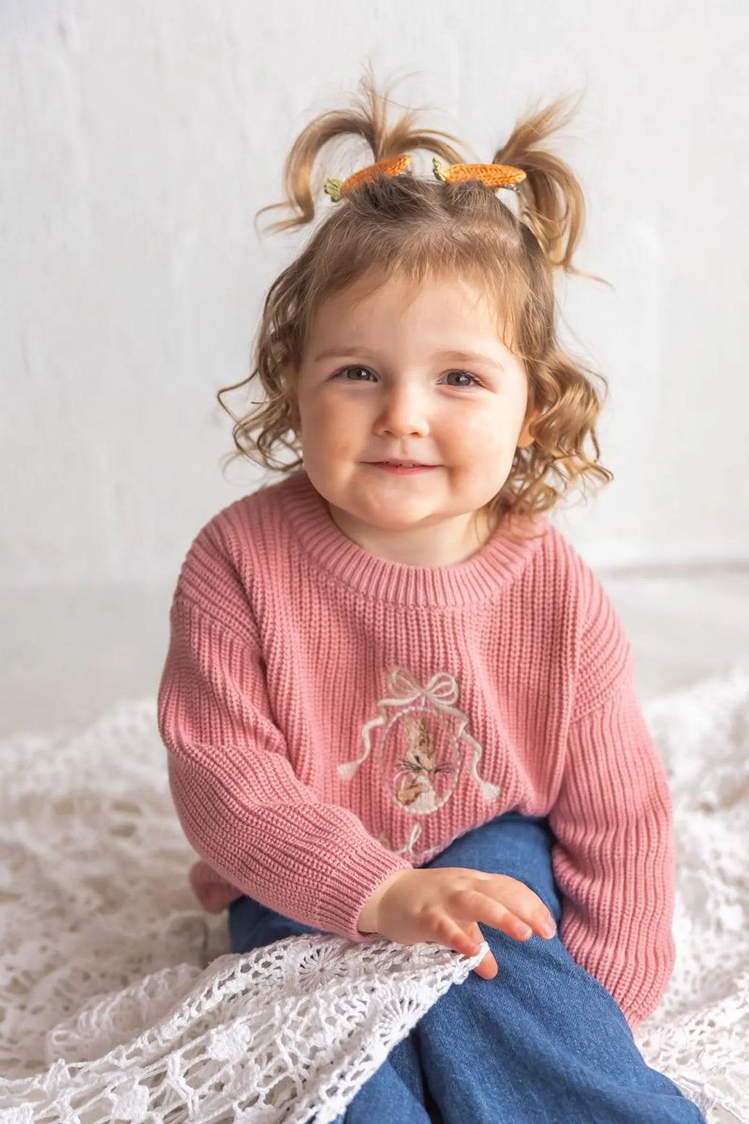 Embroidered Bunny Name Sweater – Custom Cotton Knit Easter Outfit