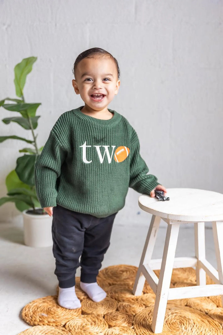 Football TWO Sweater - Kids Second Birthday Outfit