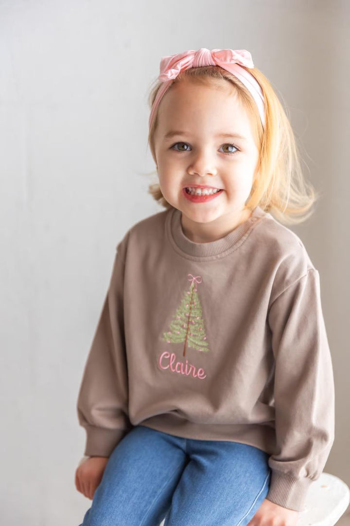 Embroidered Christmas Tree Toddler Sweatshirt - Personalized Holiday Outfit