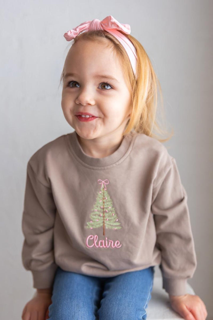 Embroidered Christmas Tree Toddler Sweatshirt - Personalized Holiday Outfit