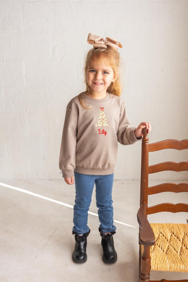 Embroidered Christmas Tree Toddler Sweatshirt - Personalized Holiday Outfit
