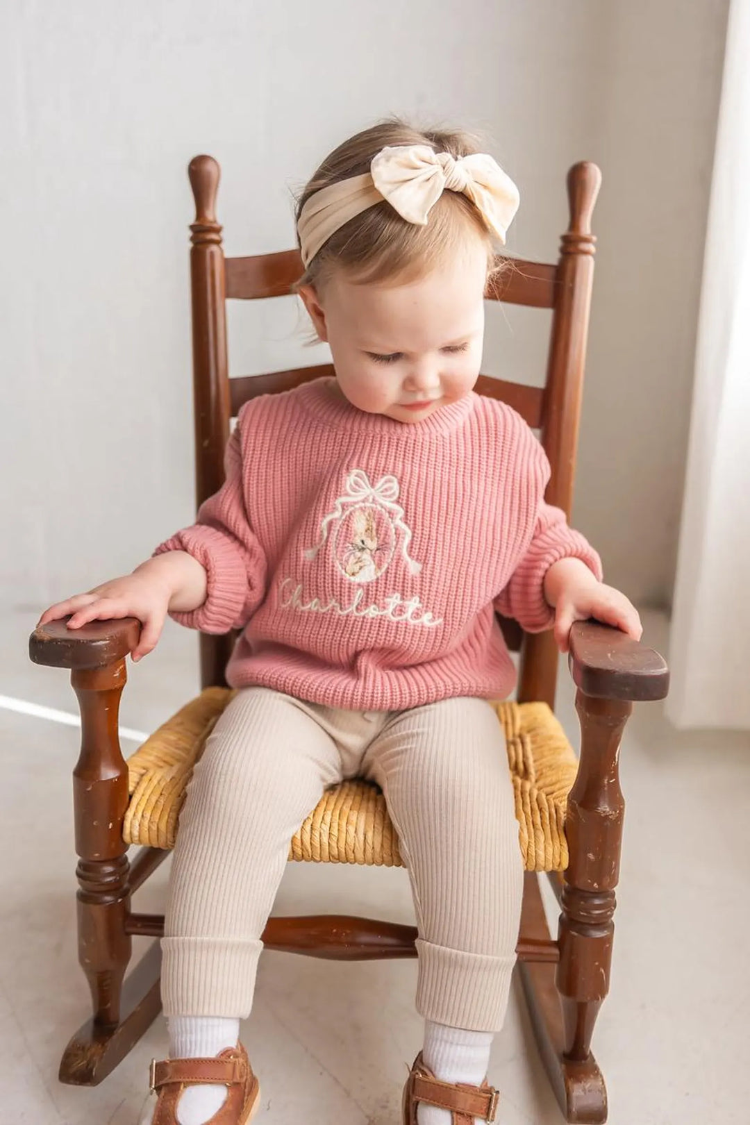 Embroidered Bunny Name Sweater – Custom Cotton Knit Easter Outfit