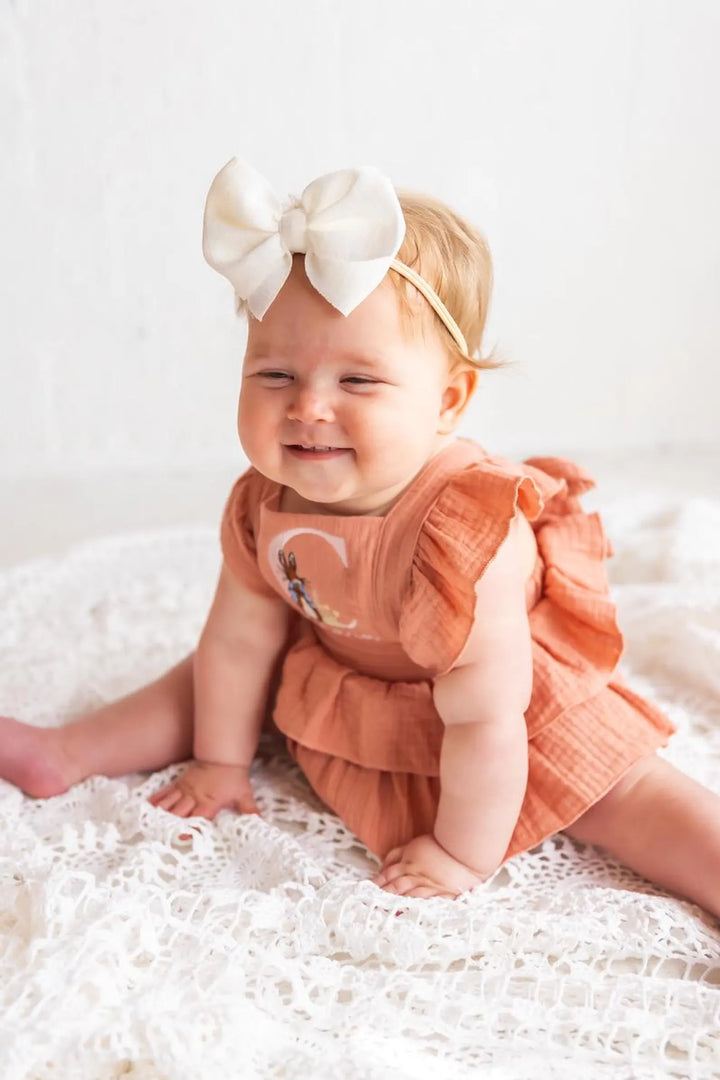 Girls Easter Romper With Name - Peter Rabbit Monogram Romper