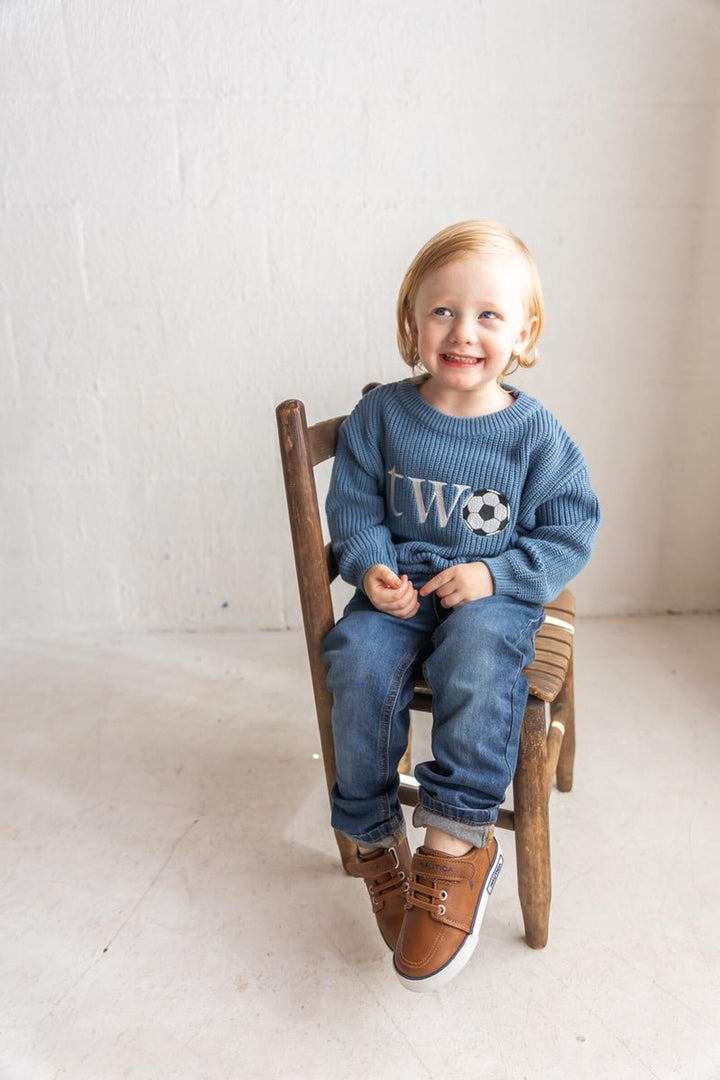 Embroidered Second Birthday Soccer Sweater | Personalized Baby Outfit