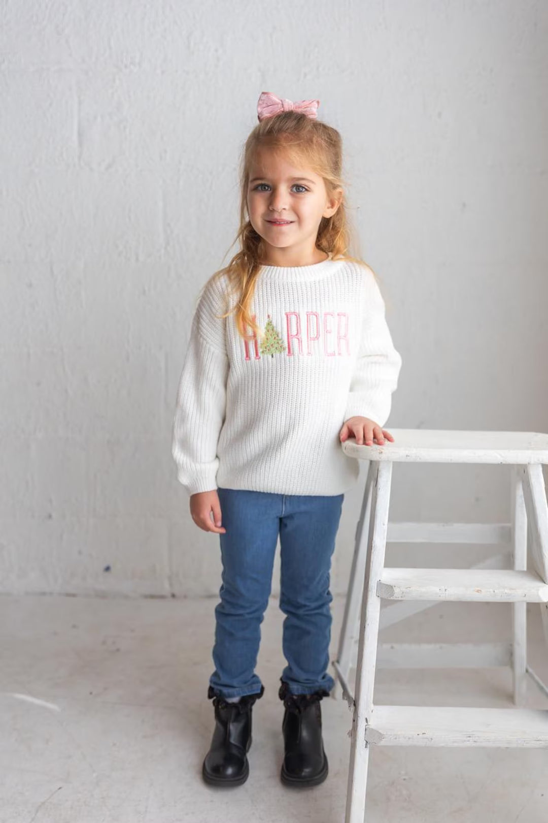 Christmas Tree & Name Sweater - Kids Personalized Christmas Outfit