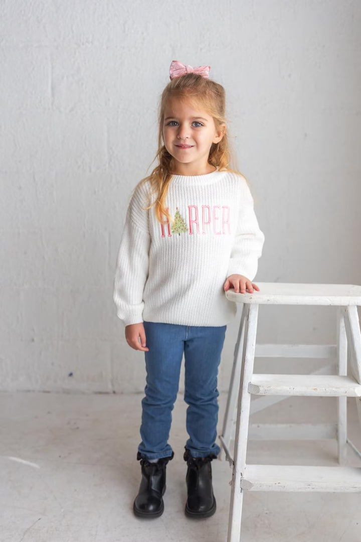 Christmas Tree & Name Sweater - Kids Personalized Christmas Outfit