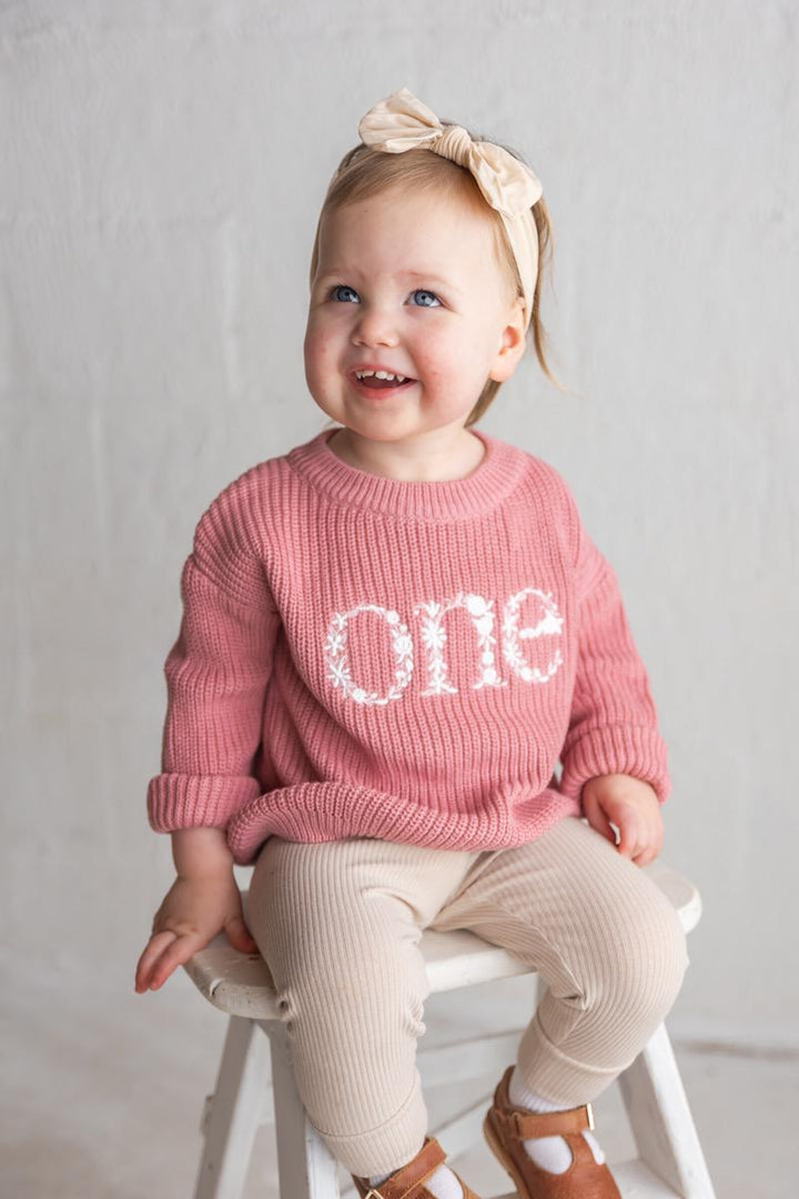 Floral First Birthday Knit Sweater