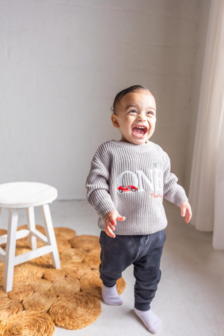 Fast One First Birthday Sweater - Race Car Theme Birthday Outfit Boy