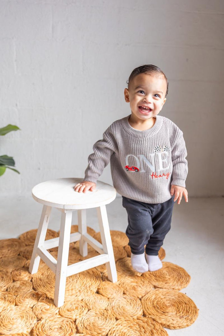 Fast One First Birthday Sweater - Race Car Theme Birthday Outfit Boy