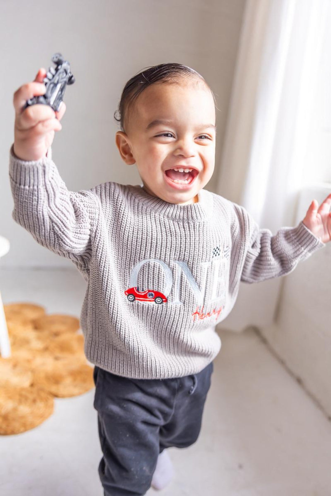 Fast One First Birthday Sweater - Race Car Theme Birthday Outfit Boy