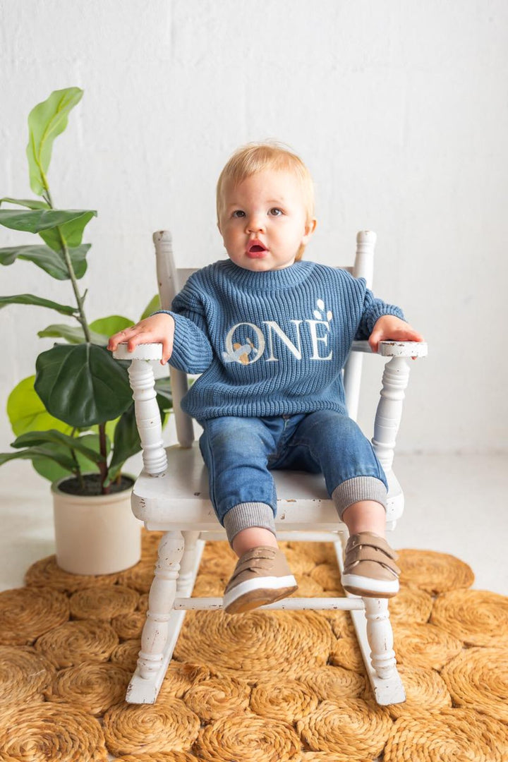 Embroidered Airplane ONE Sweater | Aviation Theme First Birthday Outfit