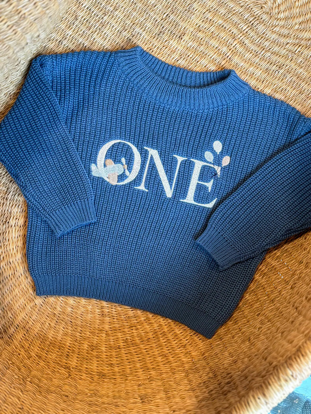 Embroidered Airplane ONE Sweater | Aviation Theme First Birthday Outfit