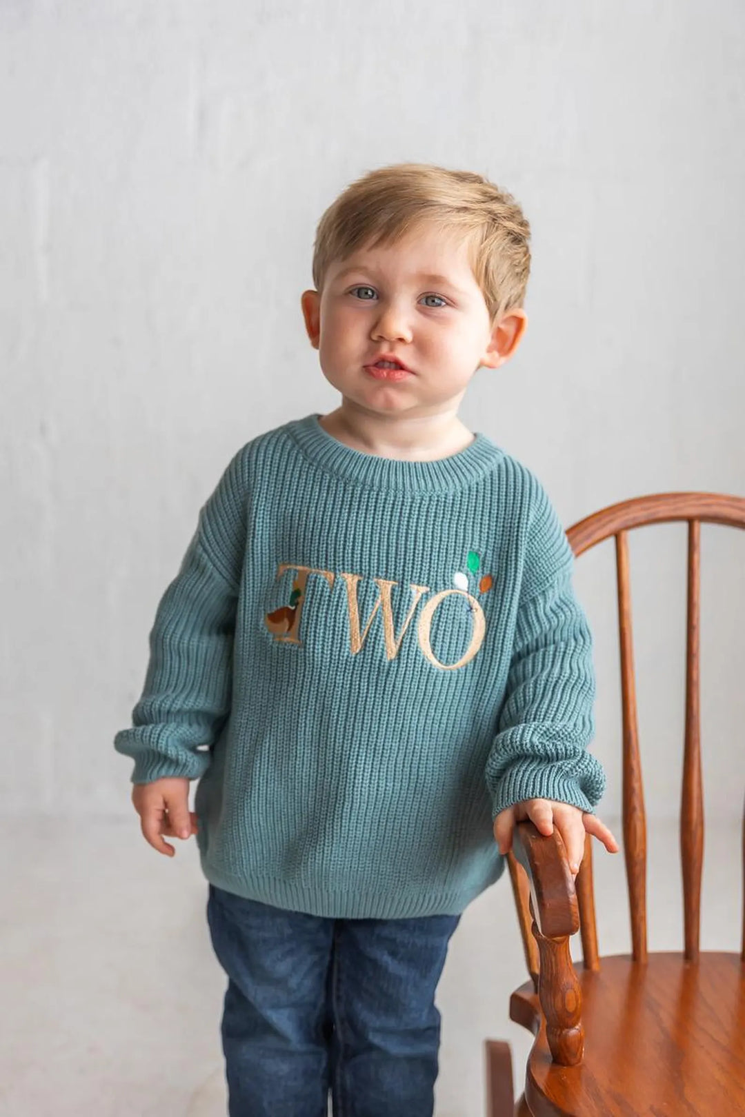 Duck Themed Second Birthday Sweater - Mallard “TWO” Embroidered Sweater