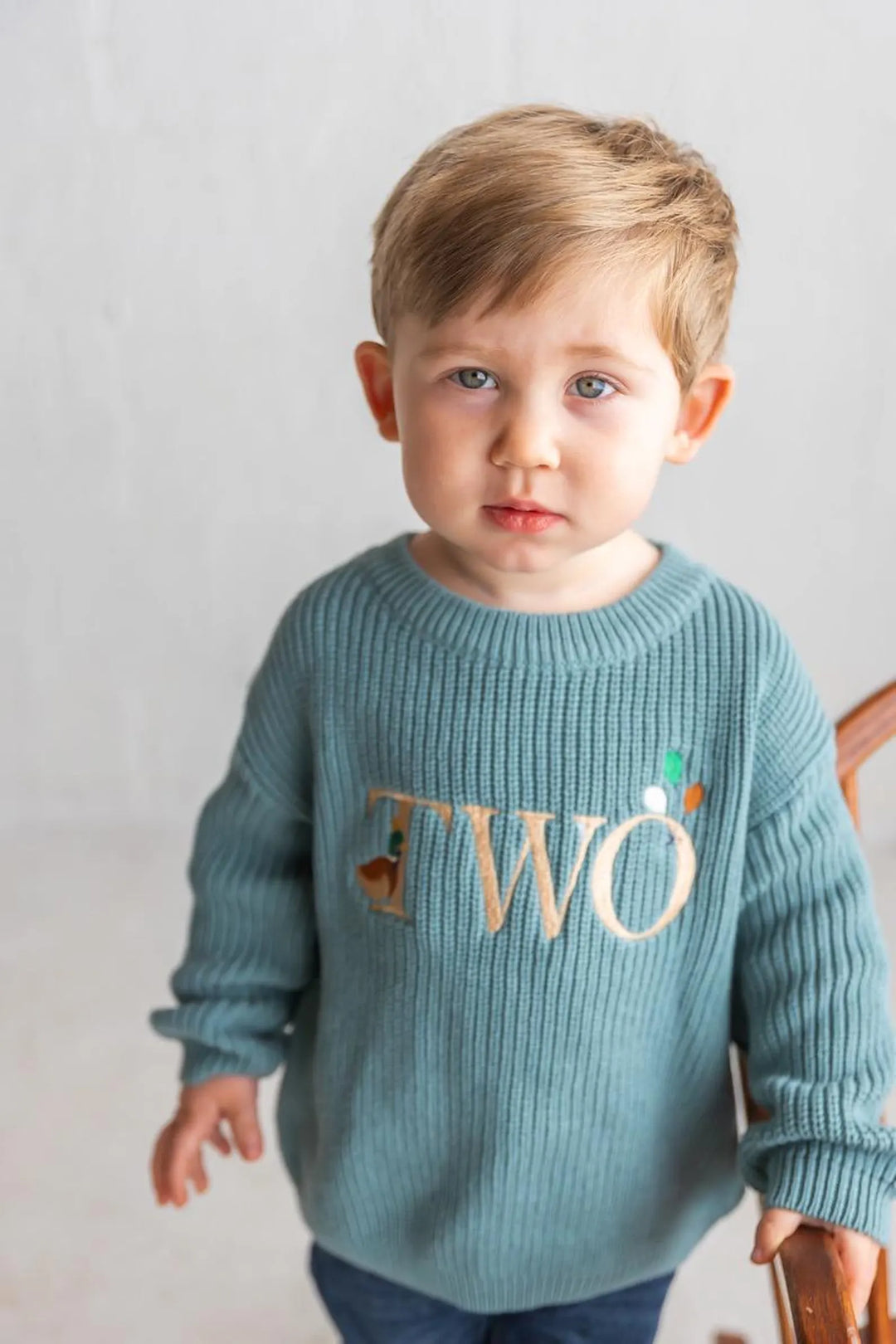 Duck Themed Second Birthday Sweater - Mallard “TWO” Embroidered Sweater
