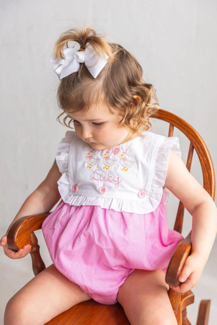 Goose Birthday Girl Gingham Romper - Girl's Birthday Outfit