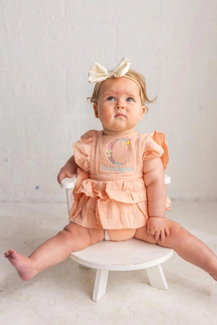 Floral Initial & Name Romper – Girls Personalized Outfit