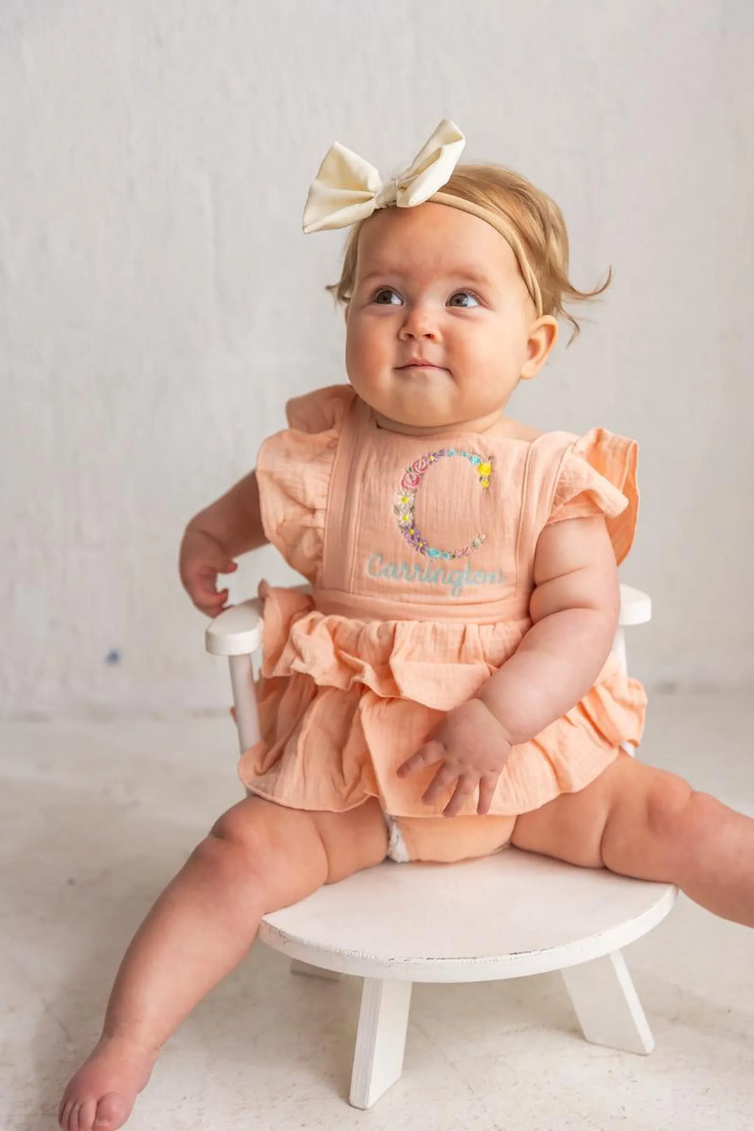 Floral Initial & Name Romper – Girls Personalized Outfit