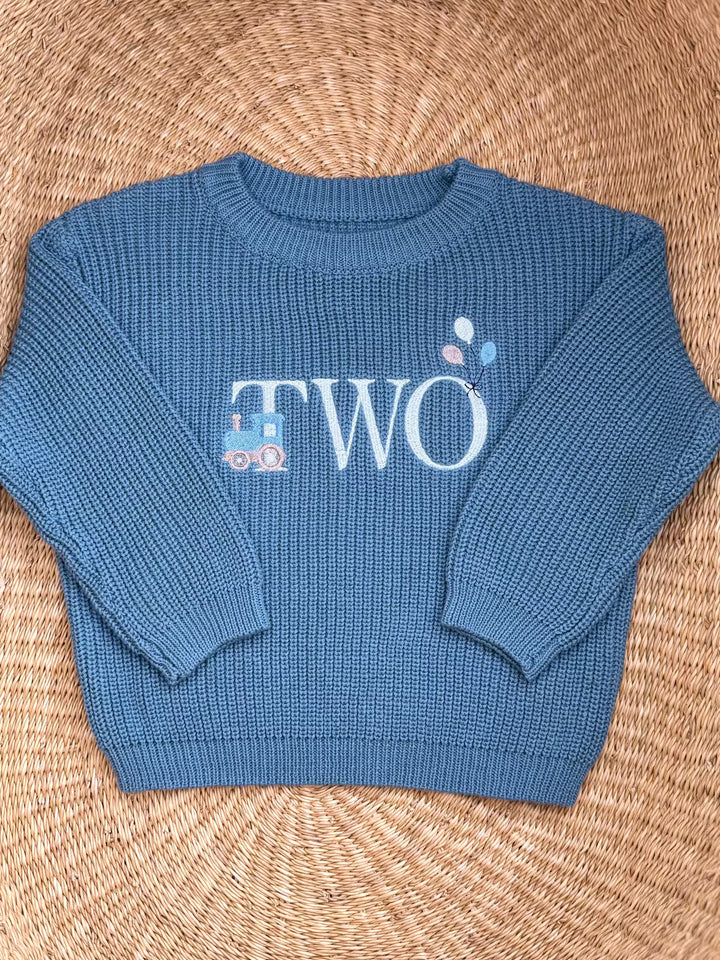 Personalized Train Second Birthday Sweater - Custom Two Year Old Knit Top