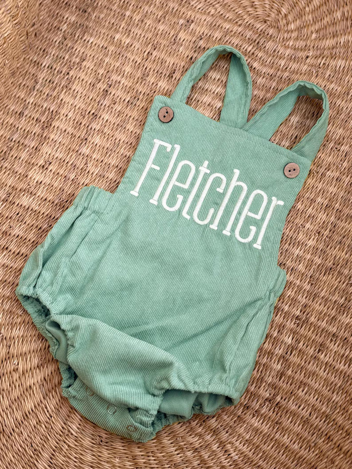 Personalized Baby Name Romper - Custom Embroidered Corduroy Jumpsuit - Neutral Toddler Outfit