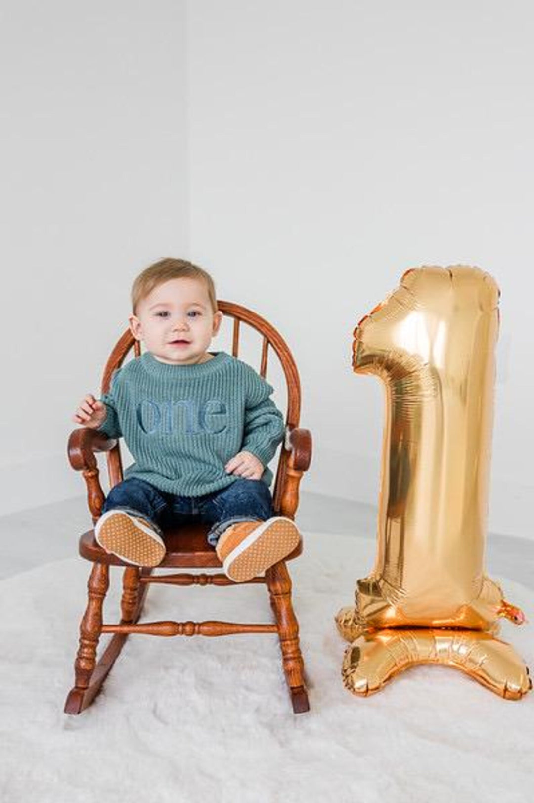 Monochromatic First Birthday Sweater - Personalized Chunky Knit One Milestone Baby Outfit