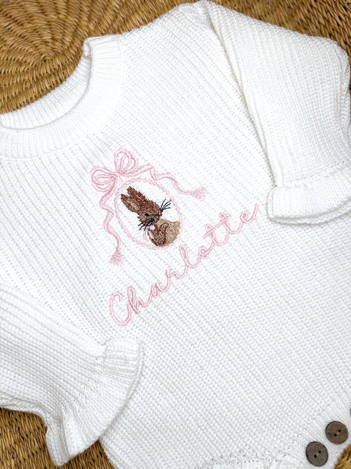 Personalized Peter Rabbit knit Romper - Custom Name Coquette Outfit