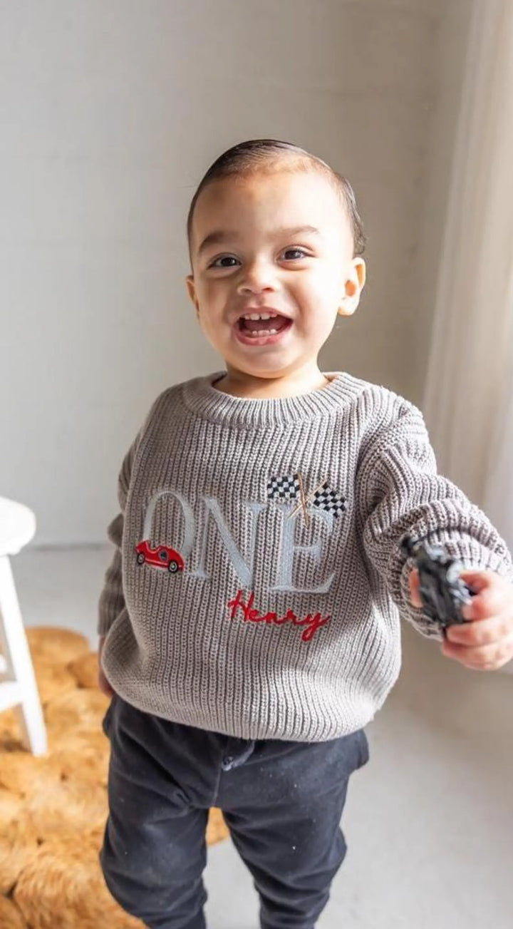 Fast One First Birthday Sweater - Race Car Theme Birthday Outfit Boy