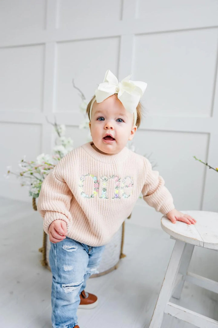 Wild One Floral Birthday Sweater - Girls Wildflower First Birthday Knit Pullover