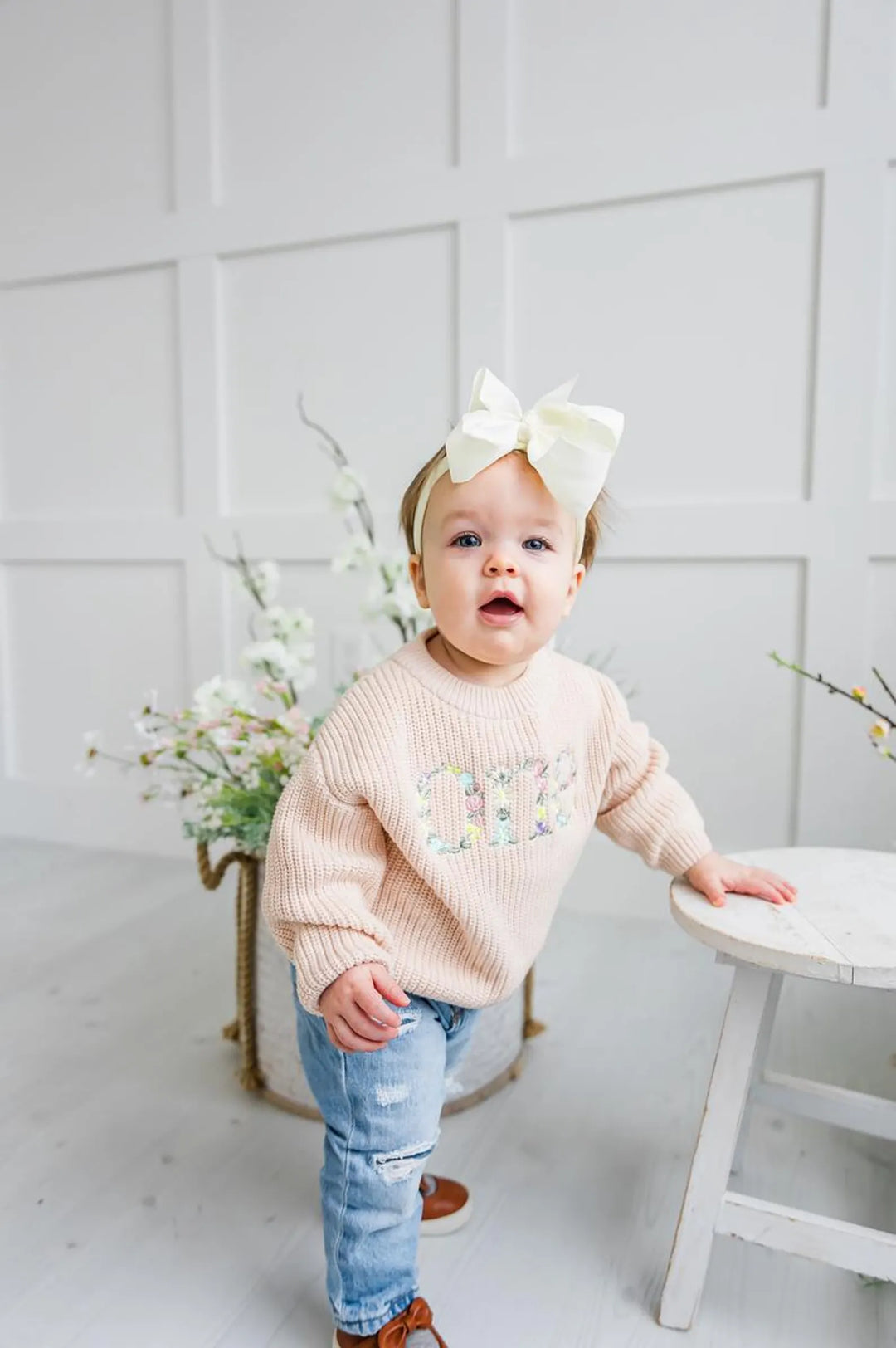 Wild One Floral Birthday Sweater - Girls Wildflower First Birthday Knit Pullover