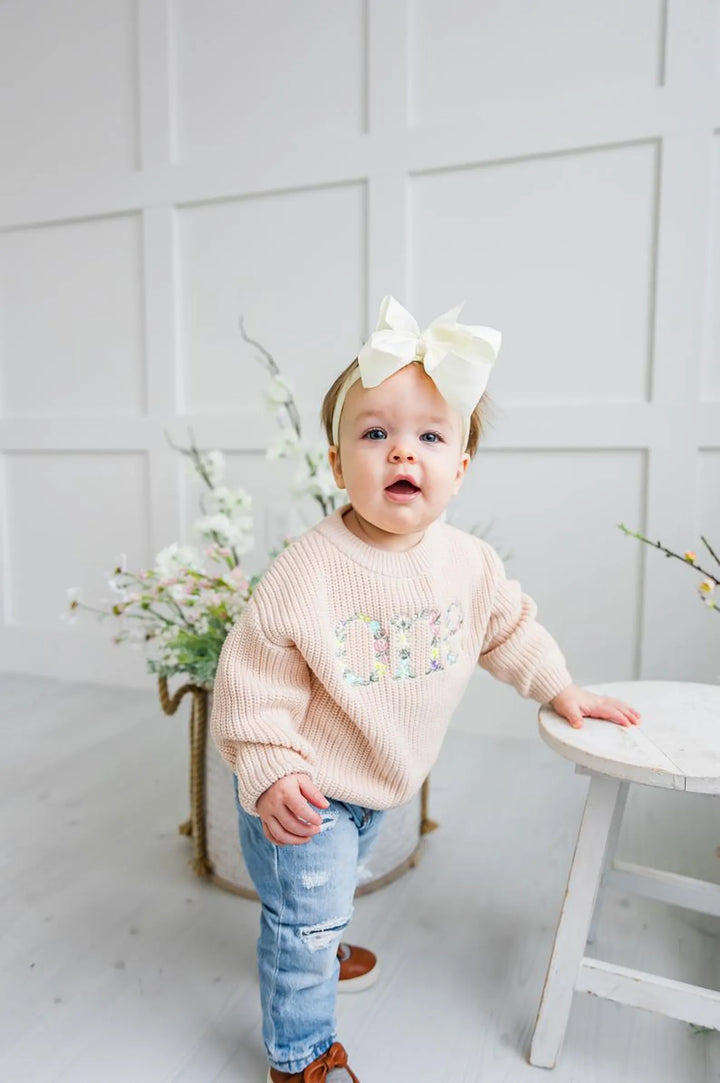 Wild One Floral Birthday Sweater - Girls Wildflower First Birthday Knit Pullover
