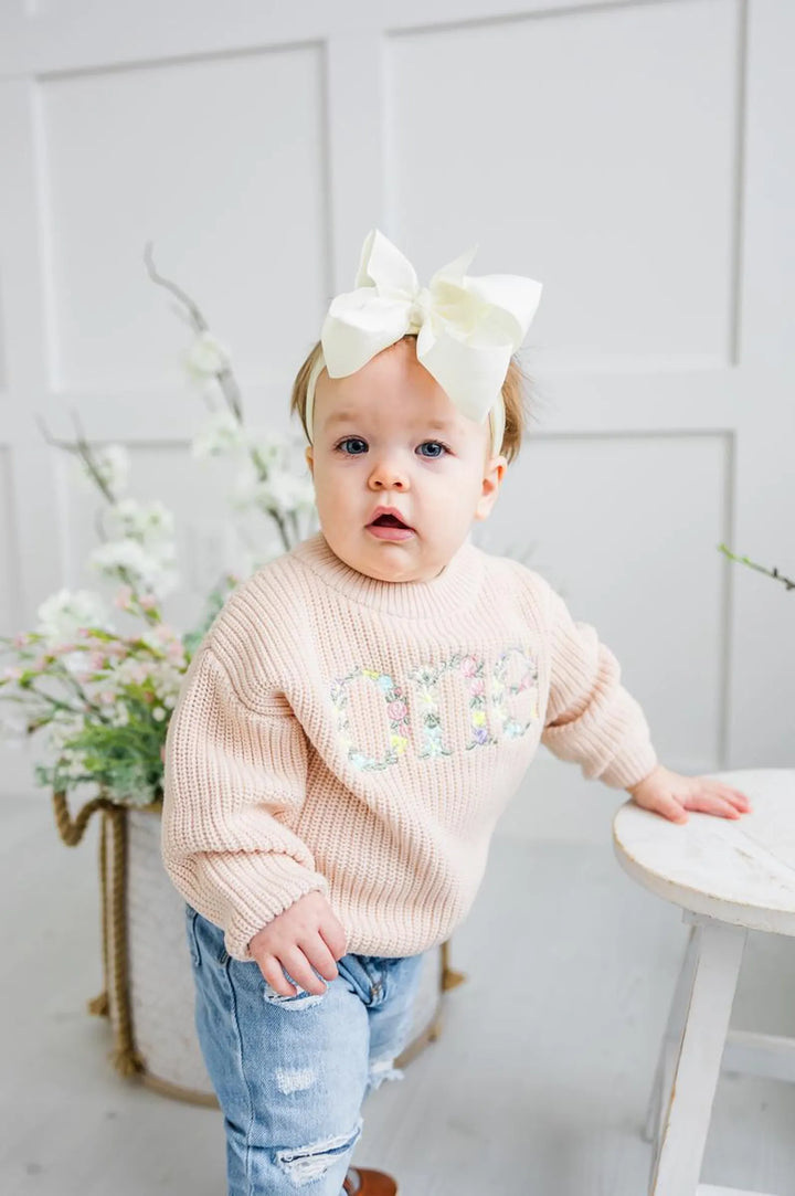 Wild One Floral Birthday Sweater - Girls Wildflower First Birthday Knit Pullover