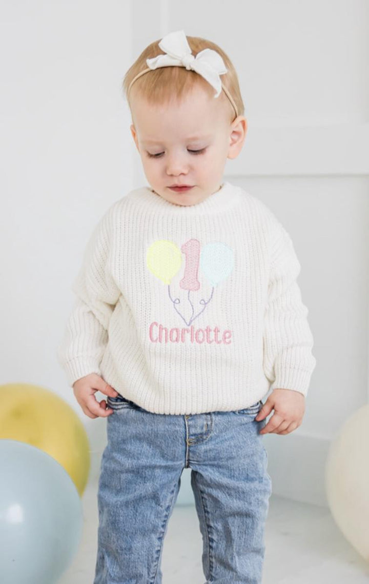 First Birthday Balloon Sweater - Kids Birthday Outfit (ONE)
