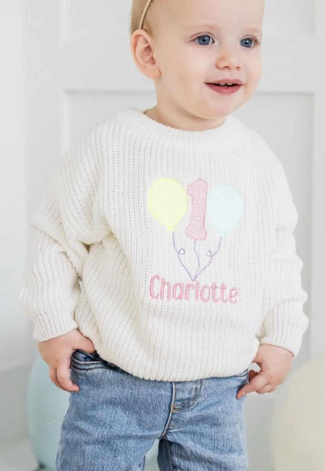 First Birthday Balloon Sweater - Kids Birthday Outfit (ONE)