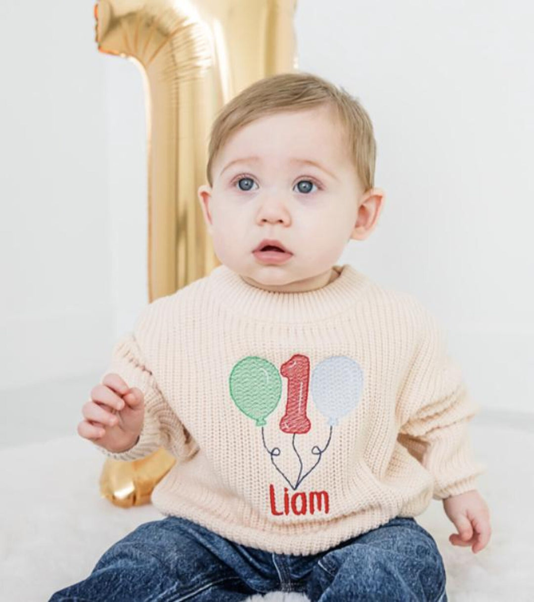 First Birthday Balloon Sweater - Kids Birthday Outfit (ONE)