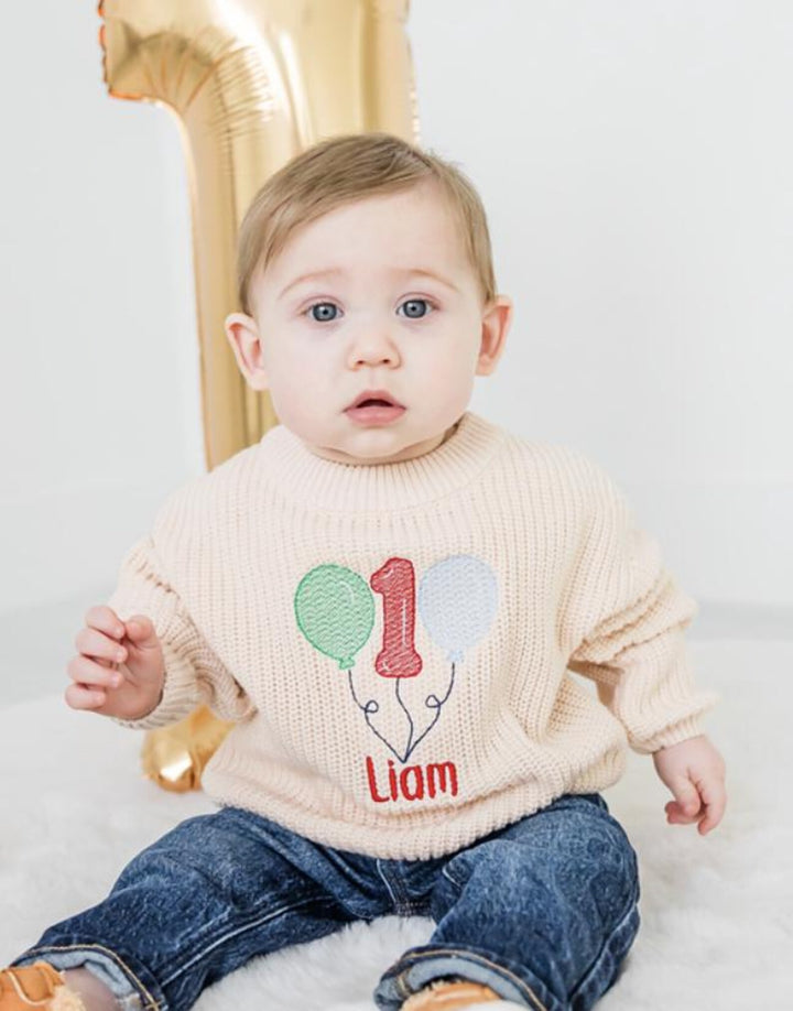 First Birthday Balloon Sweater - Kids Birthday Outfit (ONE)