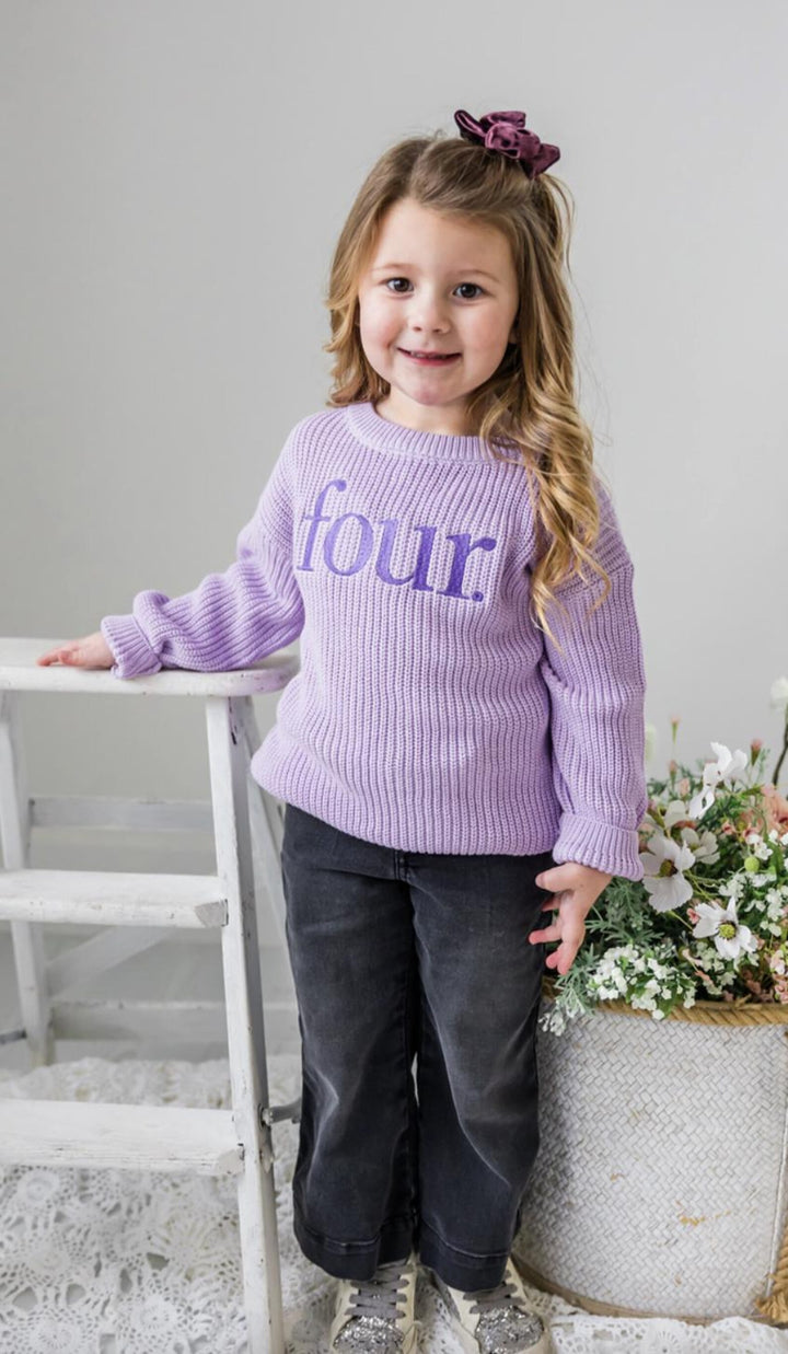 Personalized Fourth Birthday Knit Sweater – Chunky Cotton Blend Milestone Top