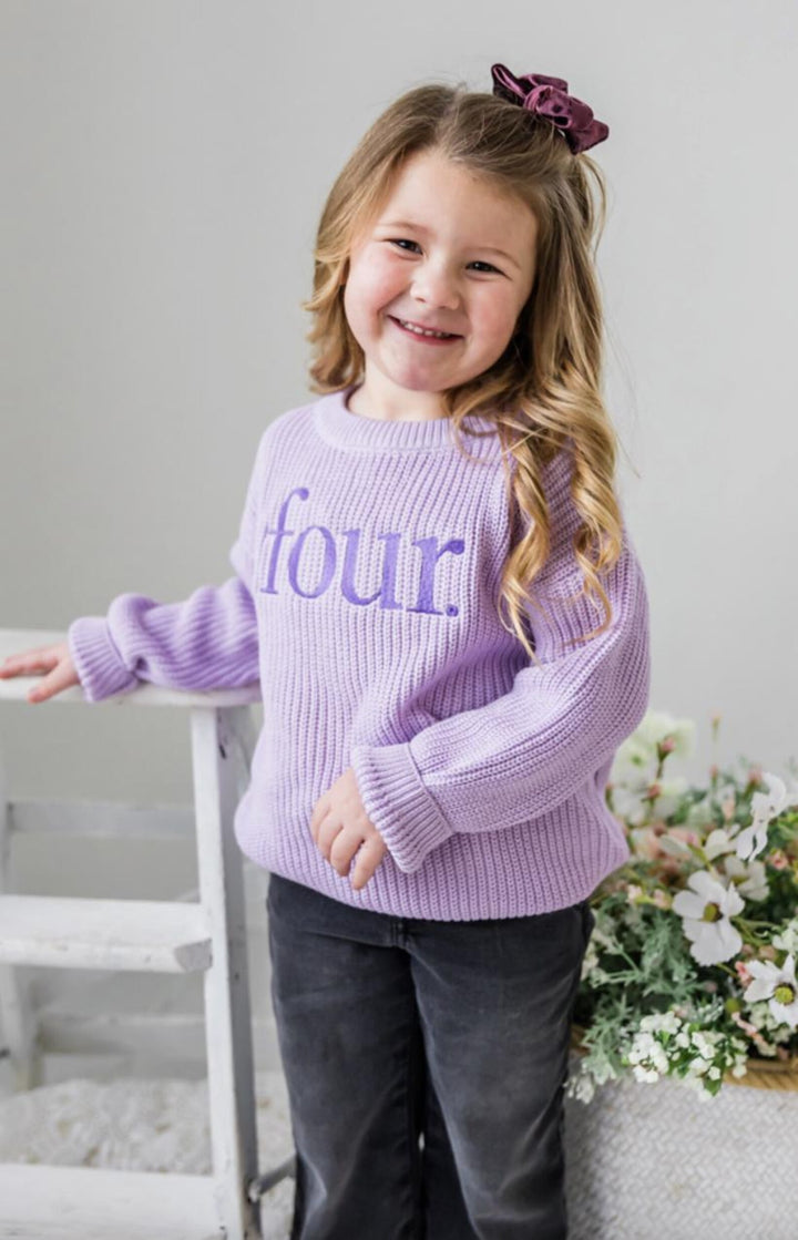 Personalized Fourth Birthday Knit Sweater – Chunky Cotton Blend Milestone Top