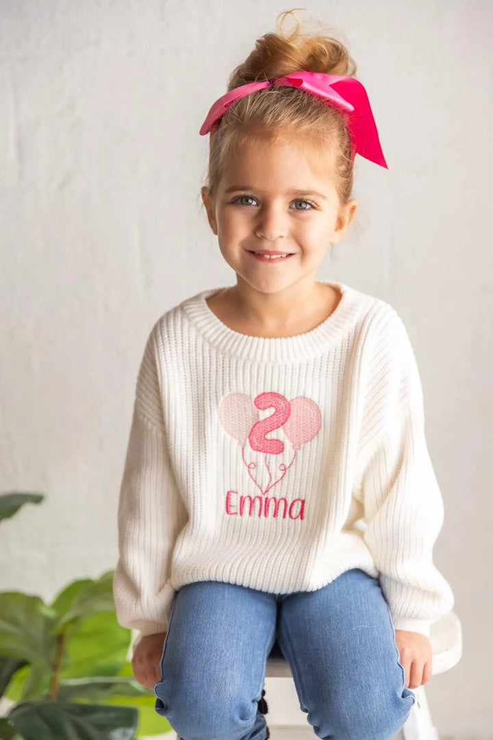 Personalized Second Birthday Sweater | Embroidered Name, Balloon, Age