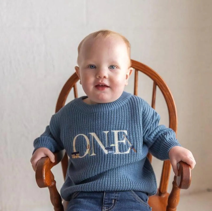 Fishing First Birthday Sweater – Embroidered “ONE” Cotton Outfit