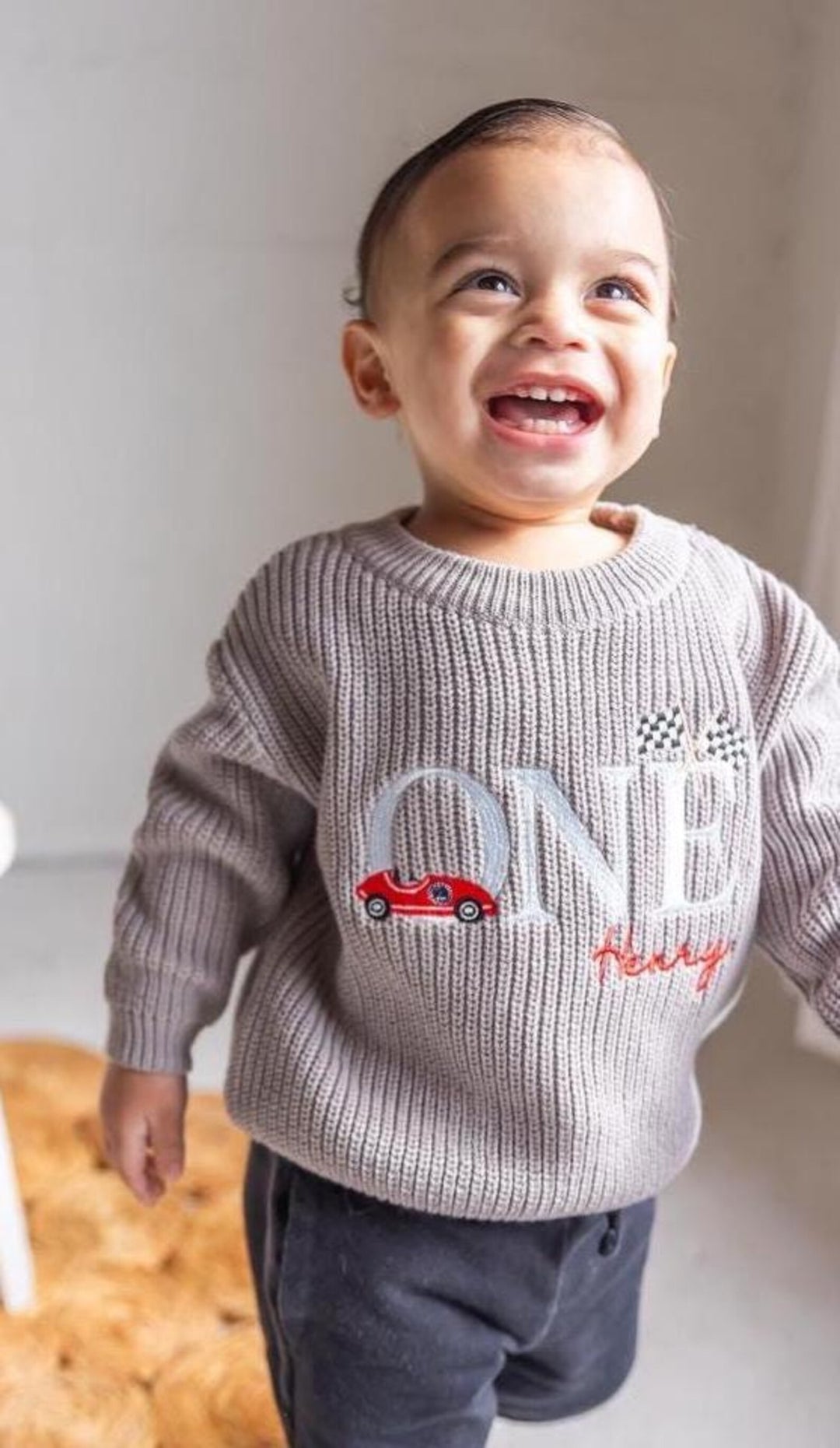 Fast One First Birthday Sweater - Race Car Theme Birthday Outfit Boy