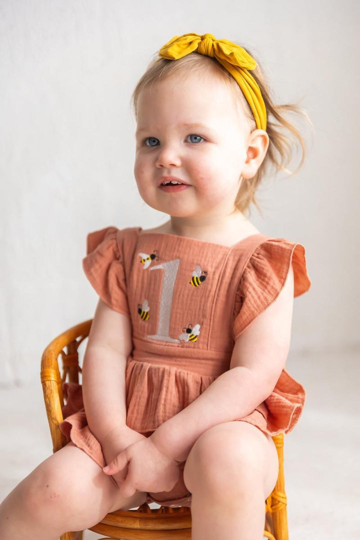 Buzzing Bee One Romper - Girls First Birthday Outfit