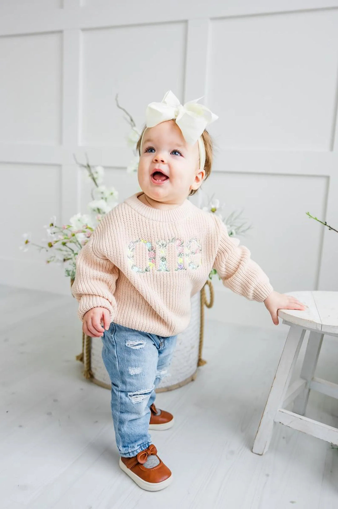 Wild One Floral Birthday Sweater - Girls Wildflower First Birthday Knit Pullover