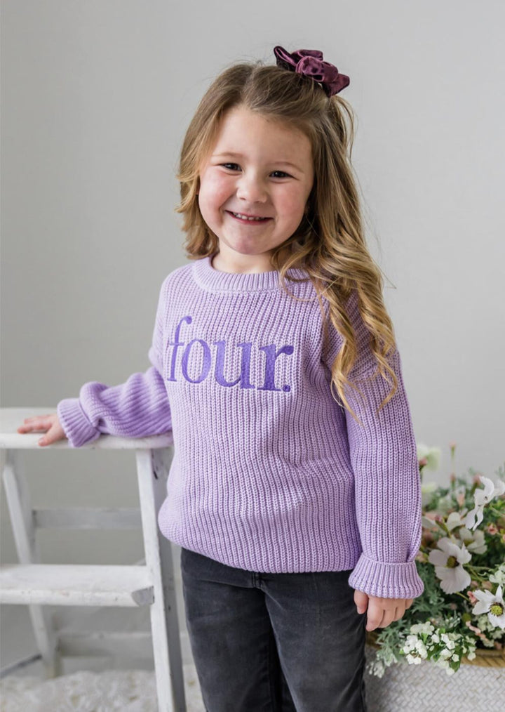 Personalized Fourth Birthday Knit Sweater – Chunky Cotton Blend Milestone Top