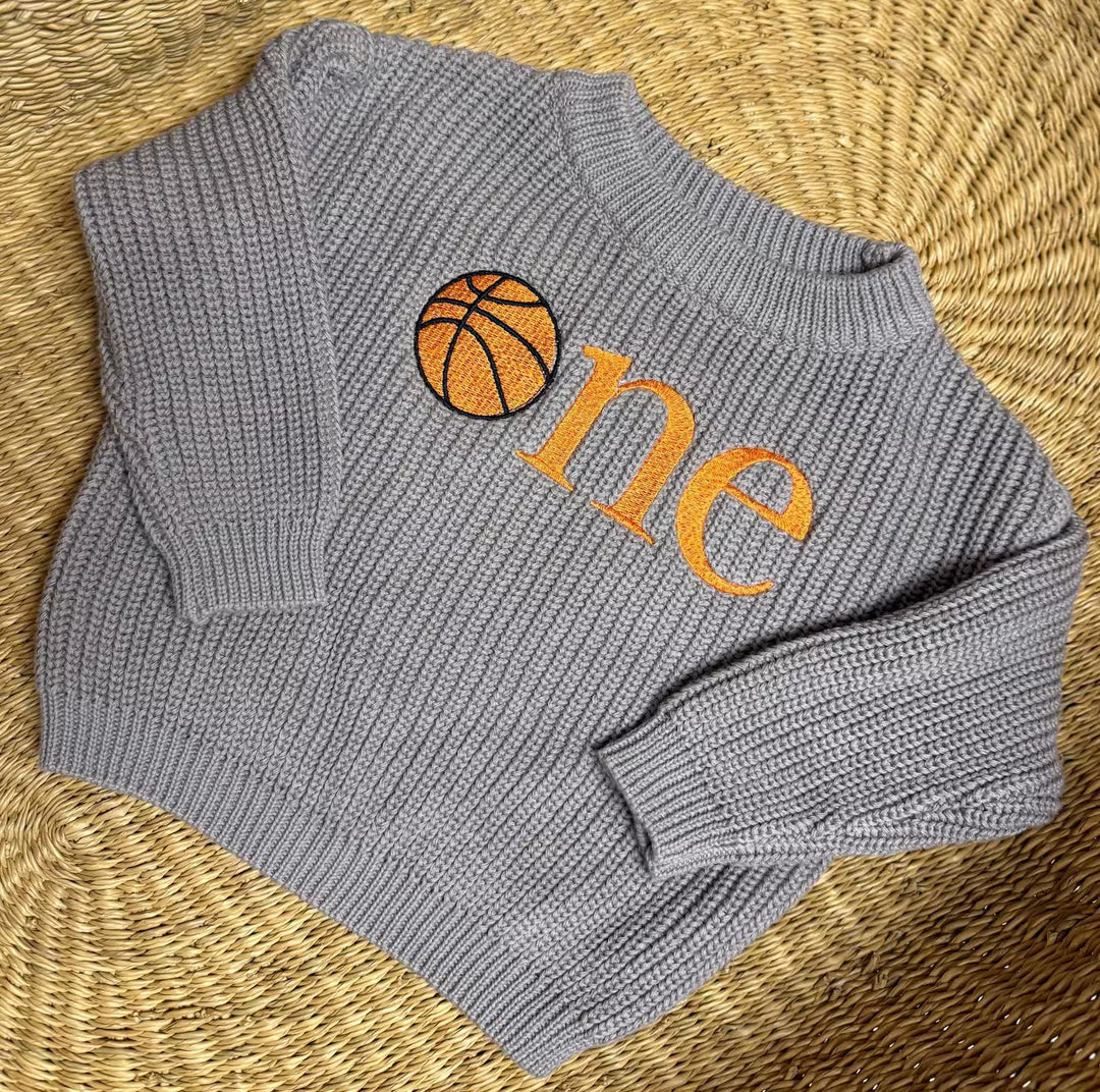 Basketball First Birthday Sweater - Basketball One Knit Pullover